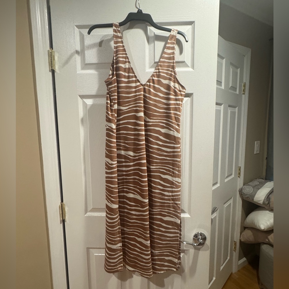 A New Day Brown and White Zebra Print Midi Dress